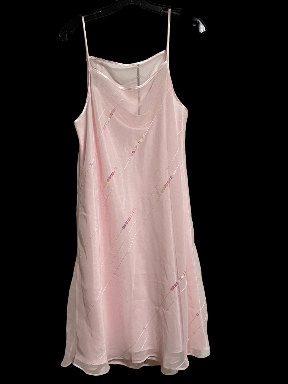 y2k pink slip dress by Valerie Stevens with sequin detail